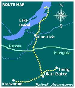 Baikal-Mongolia route map